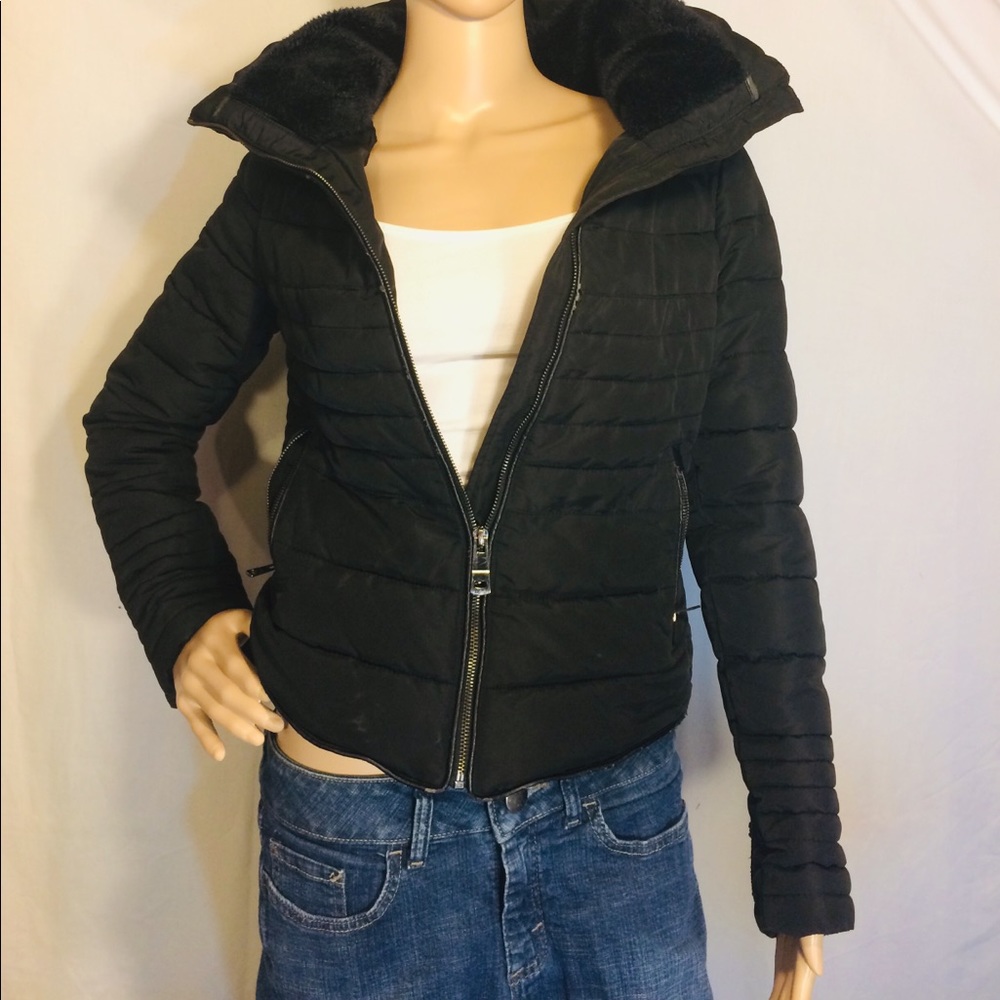 Women's Black Puffer Jacket by Zara Basic, Sz XS
